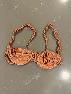 Isa Boulder Copper-Brown Satin Bikini Top Bra with Rope Straps